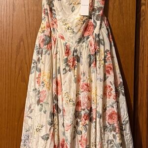 Abercrombie & Fitch Cream Floral Dress with Pink and Green Accents